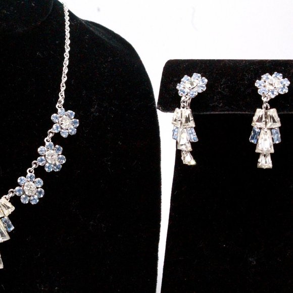 Vintage 50's Star-Art Sterling Marked Rhinestones Fancy Bridal Necklace Set - Picture 4 of 8